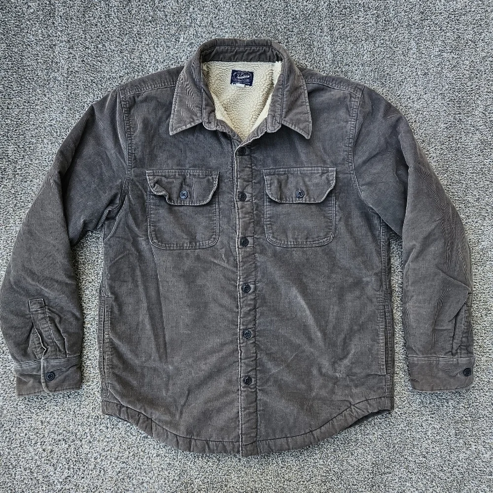 J Crew Men's Sherpa Lined Corduroy Shirt Jacket Brown Button Up Coat Size Medium